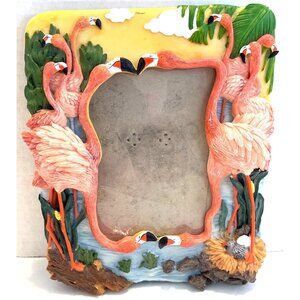 Pink Flamingo Photo Frame 3D Picture Flock Tropical Family Beach Cruise Vacation